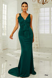 Dark Green Sleeveless Mermaid Formal  Dress Evening Gown