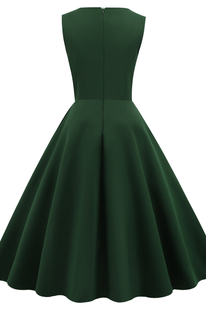 Dark Green Sleeveless Midi A-Line Party Cocktail Dress