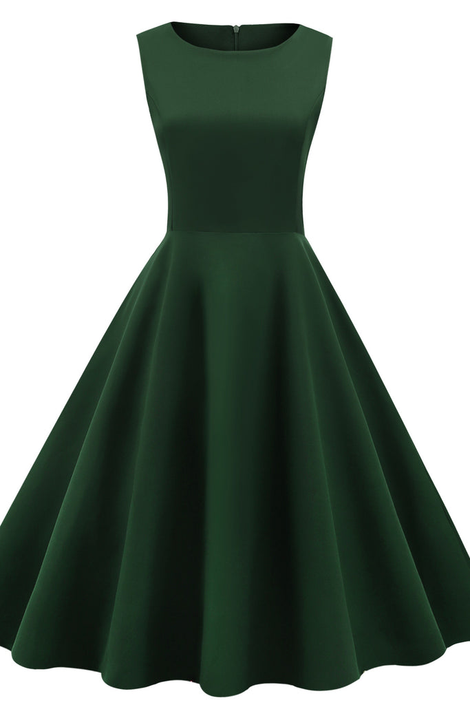 Dark Green Sleeveless Midi A-Line Party Cocktail Dress