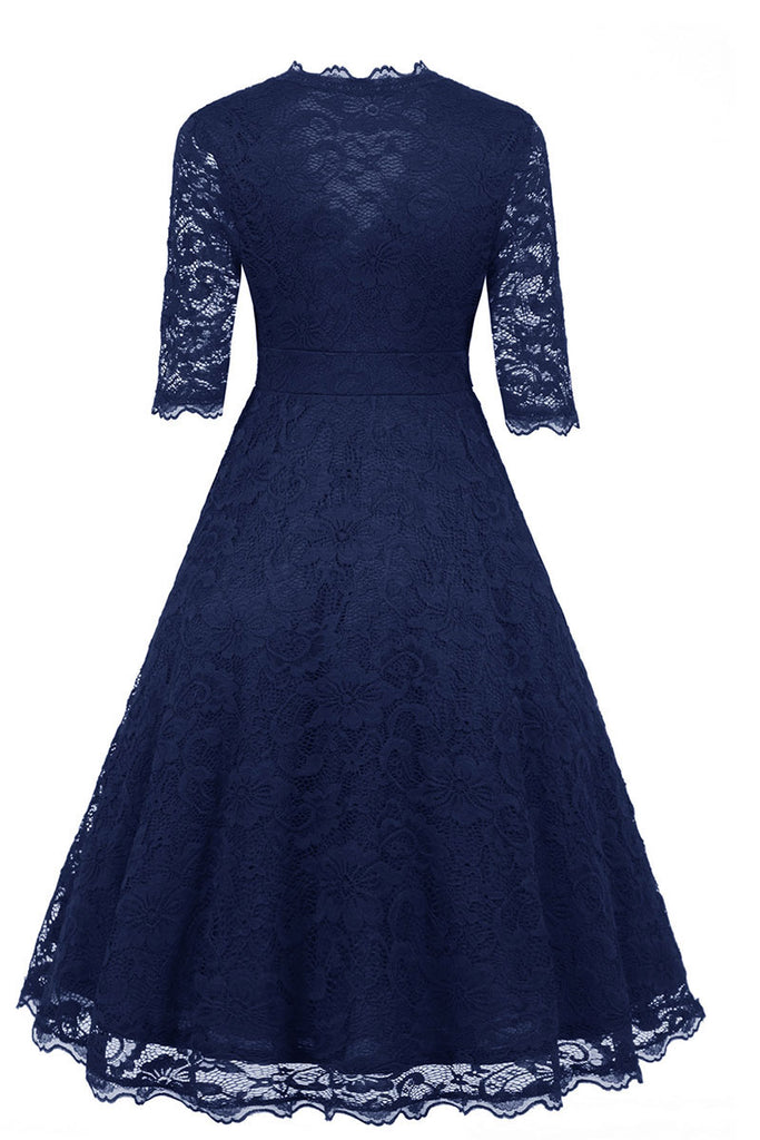 Black V-neck A-line Prom Dress With Half Sleeves - Mislish