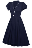 Dark Navy Short Sleeve A-Line Cocktail Party Dresses