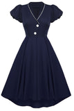 Dark Navy Short Sleeve A-Line Cocktail Party Dresses