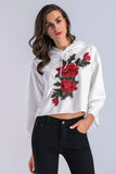 Drawstring Embroidered Hooded Crop Sweatshirt - Mislish