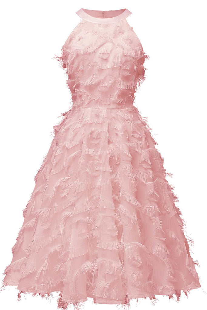 Elegant Feather Sleeveless Tasseled Prom Dress - Mislish