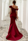 Elegant Burgundy One Shoulder Formal Dress Evening Gown
