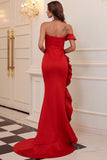 Elegant Red Strapless Mermaid Formal Gown Evening Dress