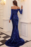 Elegant Royal Blue Sequins Prom Evening Dress