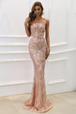Elegant Strapless Sequins Prom Gown Evening Dress