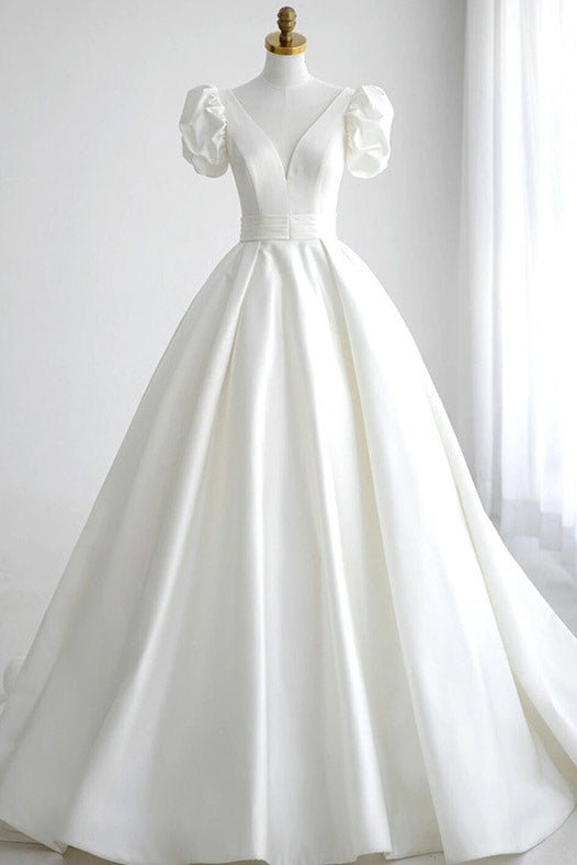 Elegant White A-Line Wedding Dress Ball Gown
