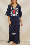 Embroidered Drawstring Tassel Slit Dress - Mislish