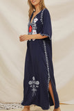 Embroidered Drawstring Tassel Slit Dress - Mislish