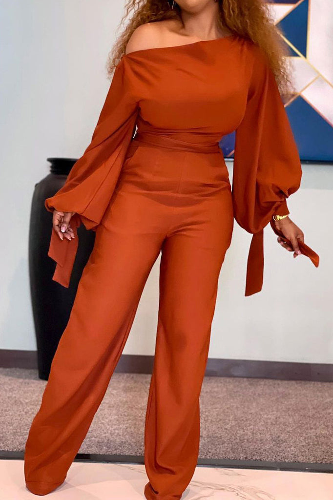 Fashion Brown Long Sleeve Jumpsuit