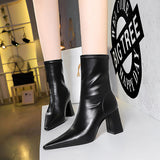 Fashion High Heel Pointed Toe Boots Black Short Boots