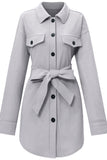Fashion Women Belted Button Long Sleeves Coat 