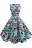 Flamingo Print Vintage Sleeveless A-line Dress - Mislish
