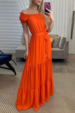 Floor Length Orange A-Line  Maxi Dress