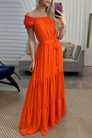 Floor Length Orange A-Line  Maxi Dress