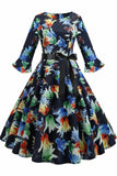 Floral Print Boatneck A-line Dress - Mislish