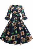 Floral Print Boatneck A-line Dress - Mislish
