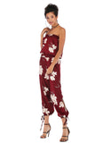 Floral Print Strapless Shirred Chiffon Jumpsuit - Mislish