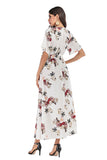 Floral V Neck Thigh-high Slit Lace-up Dress - Mislish
