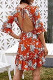 Floral Ruffled Backless Vacation Dress - Mislish