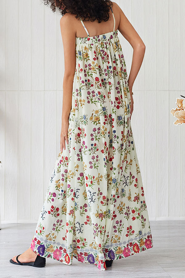 Floral Print Sleeveless Slit Maxi Dress - Mislish