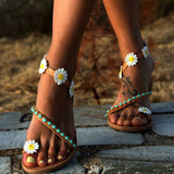 Flower Decor Flats Open-toe Sandals - Mislish