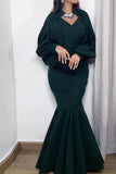 Full Length Black Mermaid Long Sleeve Formal Evening Dress