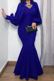 Full Length Black Mermaid Long Sleeve Formal Evening Dress