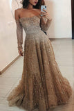 Sparkly Off Shoulder A-Line Prom Gown Evening Dress