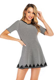 Gingham Knit Fitted Mini Dress With Short Sleeves - Mislish