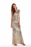 Gold Sequin Mermaid Cap Sleeves Backless Sparkly Prom Dress - Mislish