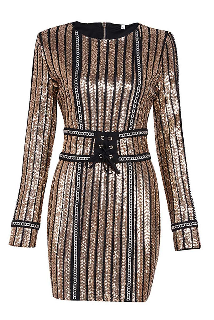 Gold Sequin Short Bodycon Dress With Long Sleeves Mislish Gold Sequin Short Bodycon Dress With Long Sleeves Mislish
