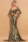 Gold Long Sleeve Mermaid Formal Evening Dress