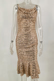 Gold Sequins Sleeveless Mermaid Cocktail Party Dress