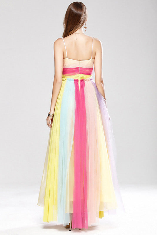Gorgeous Color Block Spaghetti Straps Prom Dress Evening Gown
