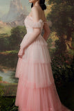 Gorgeous Pink A-Line Tulle Prom Gown Evening Dress 