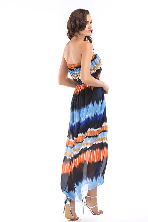 Gradient Strapless Backless Lace-up Maxi Dress - Mislish