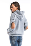 Gray Cut Out Sleeve Drawstring Sweatshirt - Mislish