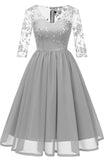 Gray V-neck A-line Applique Prom Dress With Sleeves