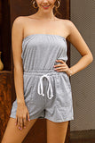 Gray Strapless Lace-up Romper With Pockets - Mislish