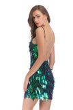 Green Sexy Spaghetti Straps Sequined Party Dress - Mislish