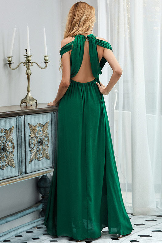 Green A-Line Backless Prom Gown Evening Dress