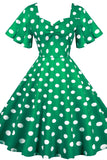 Green And White Short Sleeve Polka Dot Dress 