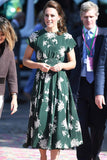 Green Dahlia-Print Kate Middleton Midi Dress
