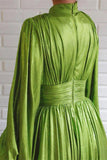 Green Long Sleeve A-Line Prom Gown Evening Dress