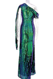 Green One Shoulder High Split Prom Gown Evening Dress