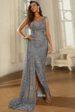 Grey One Shoulder Prom Dress Evening Gown
