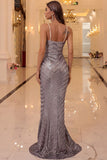 Grey Sequins Sleeveless Evening Gown Formal Dress